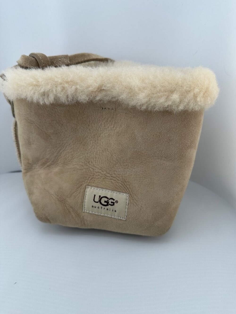 NWT UGG Australia Sheepskin Suede Reversible Mini Bucket Bag Beige Y2K Tote